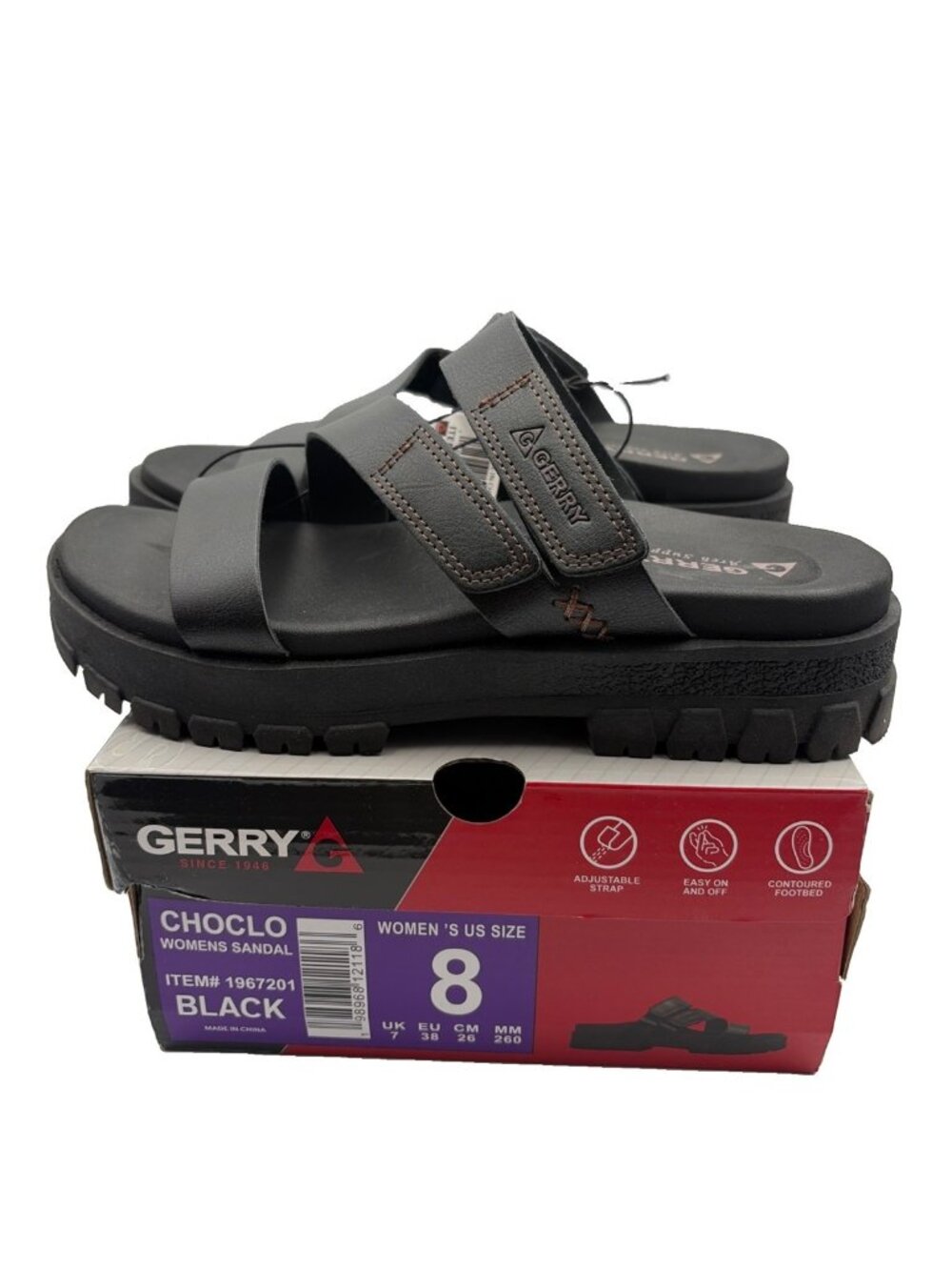 Gerry Choclo Sandals Women Size 8 Black Platform Lug Sole Triple Strap 1967201 - Picture 3 of 6